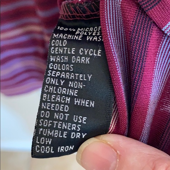 STRIPED GOLF SHIRT 3-BUTTON FRONT DK RED SZ L - Picture 2 of 5